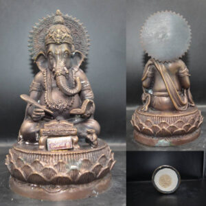 Sacred Phra Pikanet (Ganesha) in Writing Posture, Worship Size, "Pornsawan" Edition, Bronze with Black Patina, Sacred Buddha Image Club, 2009