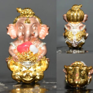 Mini Bronze 3K Gold Plated Heart Enamel Phra Pikanet (Ganesha) - Luang Por Lek, Wat Tham Khao Noi Kesaro, 2023
