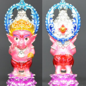 Phra Pikanet (Ganesha) Om Shri Ganesha, Bronze with Pink Enamel Gold Coating by Kruba Khamfan Inthawanno, Wat Ko Chok 2024