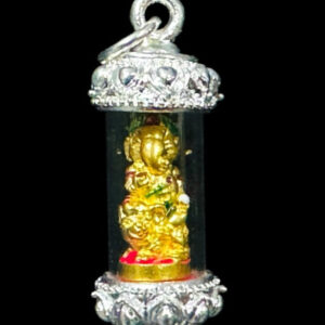 Phra Pikanet (Ganesha) "Pratan Phon" Edition, Bronze with Partial Gold Gilding and Enamel, by Kruba Khamfan, Wat Ko Chok 2027, Including Tube Case