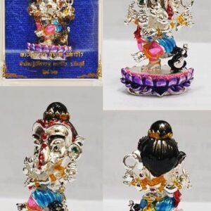 Phra Pikanet (Ganesha) Bronze with Jewelry Enamel, 3.5 cm Height, by Phra Ajarn Amnat, Mahawiro Meditation Center, 2018