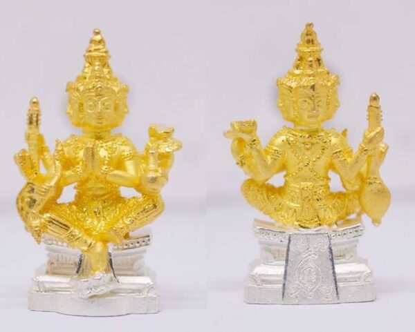 Phra Phrom Maha Setthi Bronze with Gold Plating Silver Base Wat Bang Nam Chon 2558 Size 3.8*2.3 cm