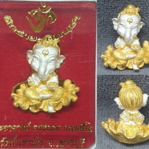 Phra Pikanet (Ganesha) Bronze Amulet with 2 Kings Coating, Made by Luang Phor Lek, Wat Tham Khao Noi, Year 2018, Height 3 cm