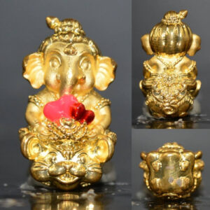 Large Size Phra Pikanet (Ganesha) in Bronze with Gold Plating and Enamel Heart by Luang Por Lek, Wat Tham Khao Noi Kesaro, 2023
