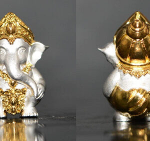 Phra Pikanet (Ganesha) "Millionaire's Fortune" Bronze 2K Gold Plated Amulet - Luang Por Klom, Wat Nong Bua, 2027