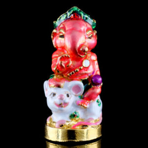 Phra Pikanet (Ganesha) "Pratan Phon" Edition, Bronze with Red Enamel Gilded Gold, by Kruba Khamfan, Wat Ko Chok, 2027