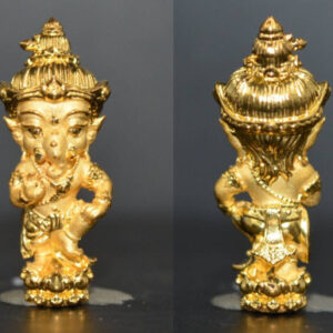 Mini Ganesha in Dancing Pose, Bronze with Gold Plating by Kruba Khamfan, Wat Ko Chok 2022