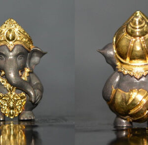 Mini Ganesha (Phra Pikanet) "Bringing Millionaire Wealth" Edition Partial Gold-Plated Stone Cast By Luang Por Klom, Wat Nong Bua (2024)