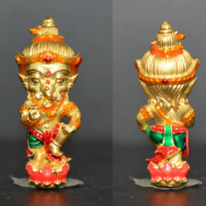Mini Ganesha in Dancing Pose, Bronze with Gold Gilding and Enamel, by Kruba Kham Fan, Wat Ko Chok, 2022