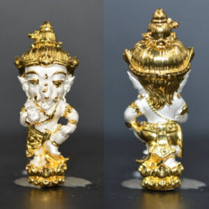 Mini Phra Pikanet (Ganesha) in Dancing Pose, Bronze Alloy with 2K Gold Coating, by Luang Phor Kham Fan, Wat Ko Chok, 2022