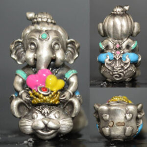 Large Lovely Ganesha, Bronze Satin Silver with Enamel Coating, Luang Por Lek, Wat Tham Khao Noi Kesaro, 2023