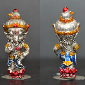Mini Ganesha in Dancing Pose, Bronze with Satin Enamel Finish by Luang Phor Kham Fan, Wat Ko Chok 2022