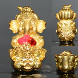 Small Bronze Ganesha with Gold Plating and Enamel Heart - Luang Por Lek, Wat Tham Khao Noi Kesaro (2023)