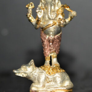 Standing Dancing Ganesha on Mouse, Bronze with 3K Gold Plating - Luang Por Klai, Wat Khao Tham Tap, 2005