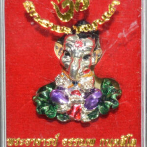 Phra Pikanet (Ganesha) Bronze with Silver Plating and Hand-Painted Colors by Luang Phor Lek, Wat Tham Khao Noi, 2018, Height 3 cm