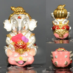 Small Lovely Ganesha, Bronze with 2K Gold Coating & Enamel Color, Luang Por Lek, Wat Tham Khao Noi Kesaro, 2023