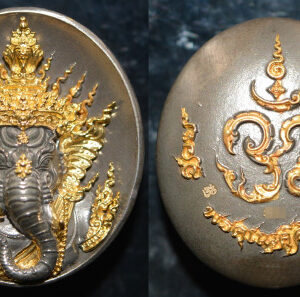 Phra Pikanet (Ganesha) Amulet, Black Gold-Plated Bronze, Luang Pu Sri Thep Udon, Wat Phueanimit, 2021