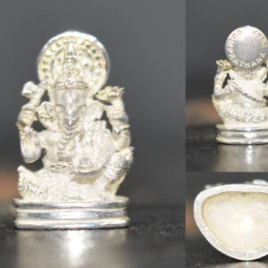Phra Pikanet (Ganesha) Floating Amulet, Silver with Gem Inlay, 1.3 cm Height, "Sompratana" Edition, Wat Bang Kung, 2007