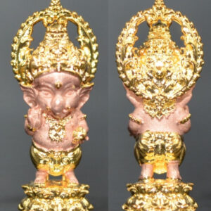 Phra Pikanet (Ganesha) Om Sri Ganesha, Bronze with 2K Gold Plating, by Luang Phu Kham Fan Inthawanno, Wat Ko Chok, 2024